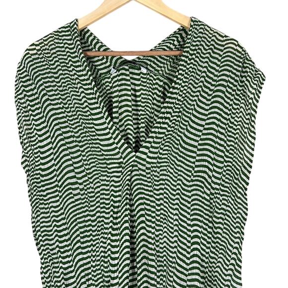 Zara Oversized Top Womens L Green Silk Wavy Stripe Coastal Beachy Mediterranean - Picture 5 of 8